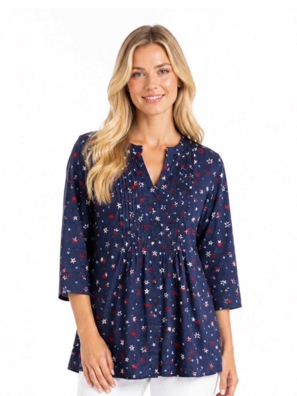 Vintage Navy American Button-Front Cotton Tunic Large